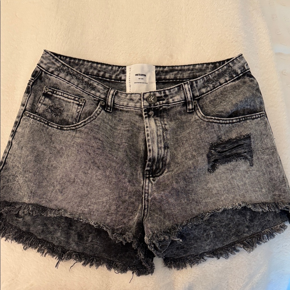 One Teaspoon Black Distressed Jean Shorts